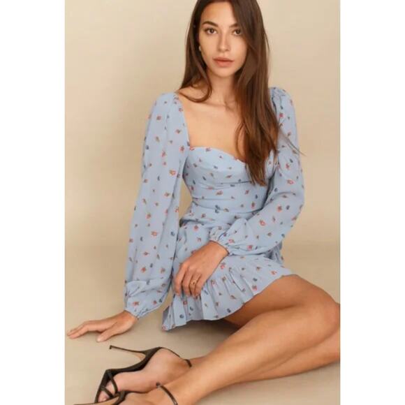 Reformation blue floral mini Cammi dress - Picture 3 of 9